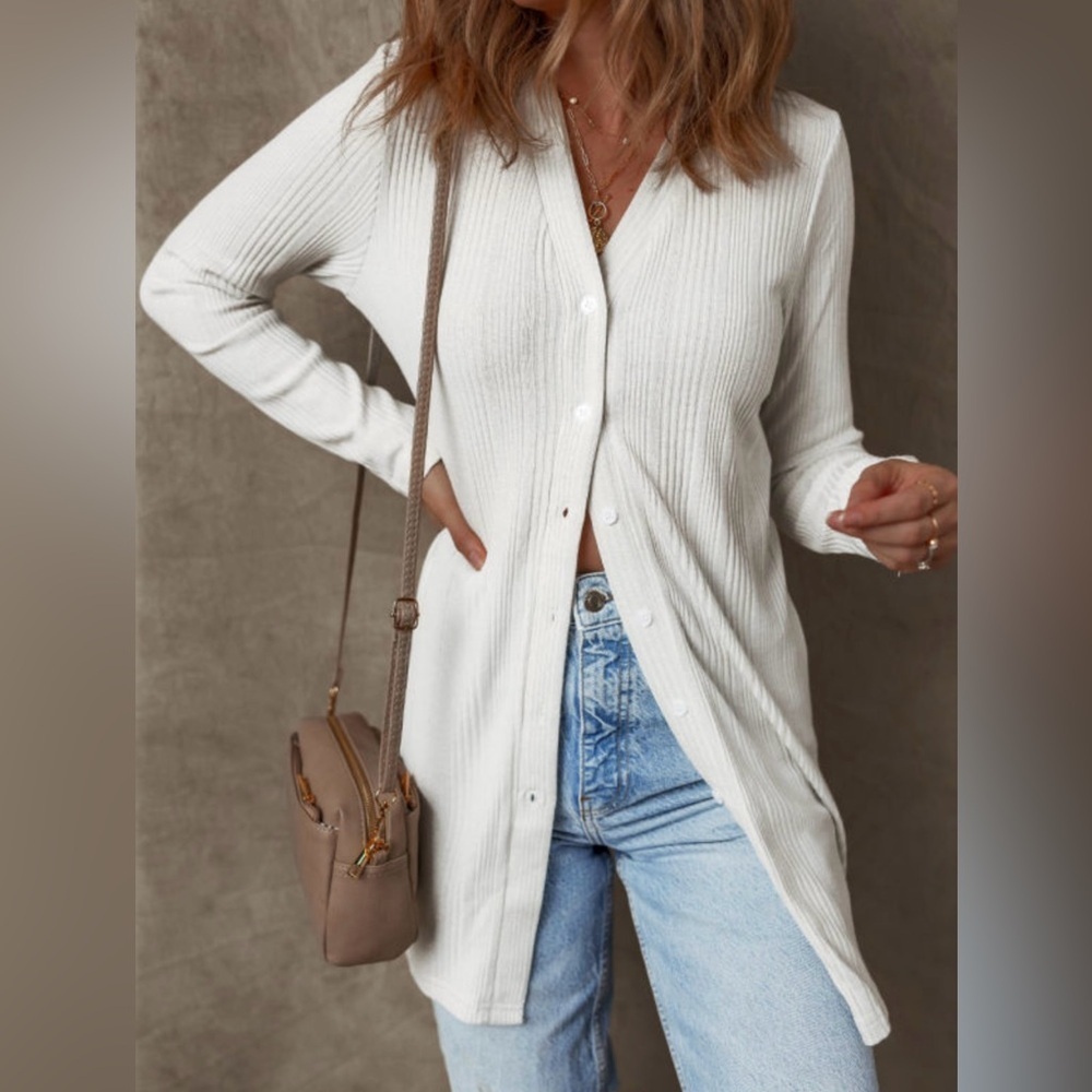 Cream Ribbed Cardigan - Picture 1 of 15